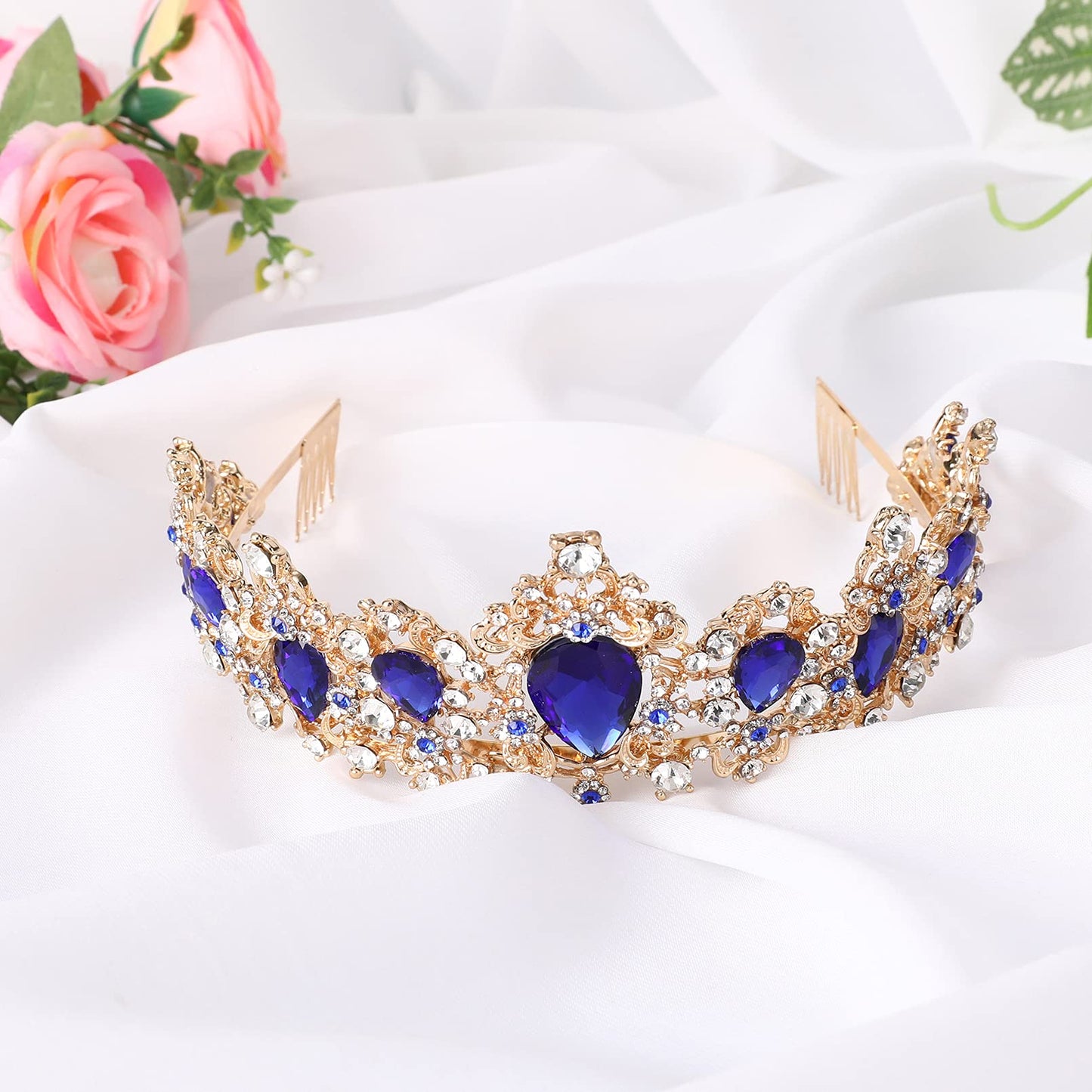 KTYOEY Queen Crown and Tiara for Women-Crystal Headband Princess Crown Hair Accessories for Bride Party(Blue)