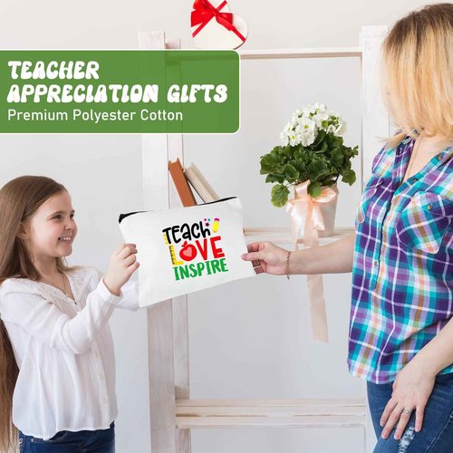 Kajaia 12 Pcs Teacher Gifts Makeup Bags Teacher Appreciation Travel Toiletry Canvas Cosmetic Pencil Survival Kit Bag for Women Zipper Pouch Bag Thank You Gifts Bulk (Warm Words)