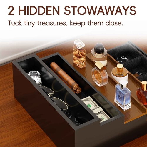 4 Tier Cologne Organizer for Men, Wooden Cologne Stand, Perfume Display Stand with Felt Lining Drawer & 2 Hidden Compartments, Gift for Men, Walnut