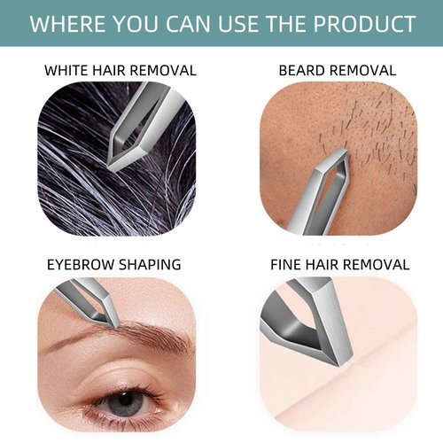 Ausomtek Beard Tweezers, White Hair Plucking Tweezers, Stainless Steel, Fine Hair Removal Tweezers, Eyebrows Shaping Tool, 5mm Tip, Cyan PU Case 1Pack, Silver, 1.0 Count, (BRTW-SSS-96WDQP)
