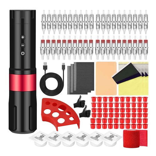 ATOMUS Cordless Tattoo Pen Machine Kit, 2000mah Rechargeable Pen Style Tattoo Cartridge Machine with Digital OLED Display 40pcs Tattoo Cartridge Needles 60pcs Ink Cups 6pcs Tattoo Dip Foam Cup