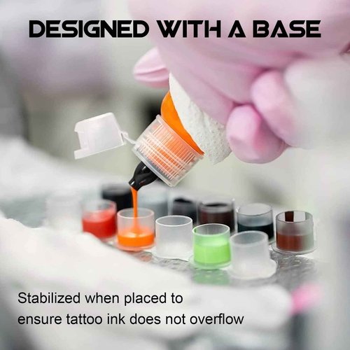 Tattoo Ink Caps - WZPB 300pcs Ink Caps with Base Tattoo Ink Cups White #17 Large Pigment Caps