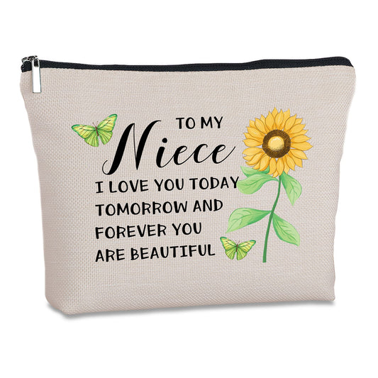 Yegifeyct Niece Gifts from Auntie Uncle Zipper Travel Makeup Bag Birthday Gift for Niece from Aunt Inspirational Encouragement Graduation Gifts for Niece