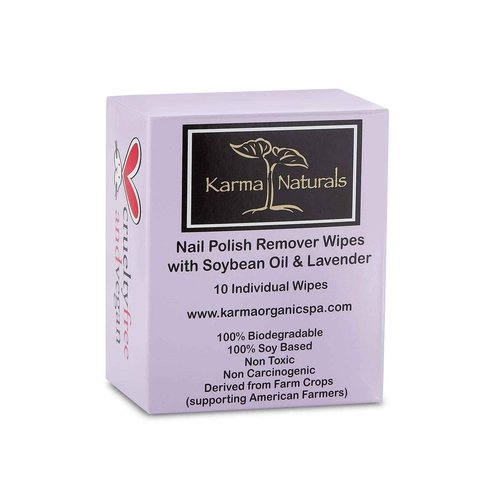 Karma Organic Nail Polish Remover Wipes Bundle - Tea Tree Oil Based Nail Polish Remover (4FL-Oz) Lavender Nail Polish Remover Wipes (Pack of 10)