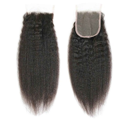 LINYINGYH Human Hair Kinky Straight Yaki Closure 14 Inch Brazilian Virgin Hair Remy 4x4 Lace Closure Free Part 150% Density Light Brown Lace Baby Hair Natural Color