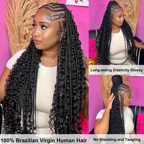 Human Braiding Hair for Boho Braids Human Hair 50g 24 Inch Boho Human Braiding Hair Curly 12A Deep Wave Bulk Bohemian Knotless Braids 1 Bundle Natural Color