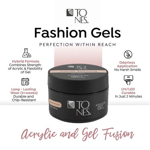 TONES Fashion Gel - Premium, Long-Lasting LED or UV Poly Nail Gel - 7-Free - Quick-Curing Nail Art and Nail Design Overlay or Nail Sculpting - (1.89 Oz, Cover Almond)