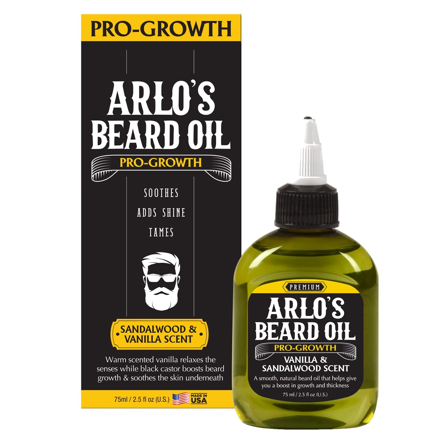 Arlo's Pro Growth Beard Oil - Vanilla Sandalwood 2.5 oz. - Promotes Beard Hair Growth