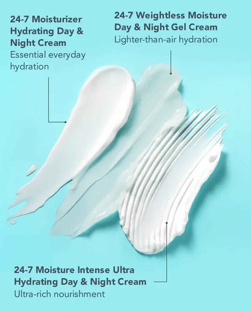 TULA Skin Care 24-7 Moisture Minis - Hydrating Day & Night Cream Moisturizer Travel Trio, Includes 0.5 oz Original, Moisture Intense & Weightless 24-7 Moisture Day & Night Cream, 3 Piece Set