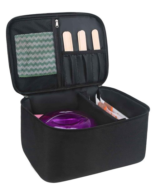 Meiiy Waxing Kit Bag,Wax Warmer Organizer Bag Wax Kit for Hair Removal Storage Bag Hair Removal Wax Tool Bag (Black)
