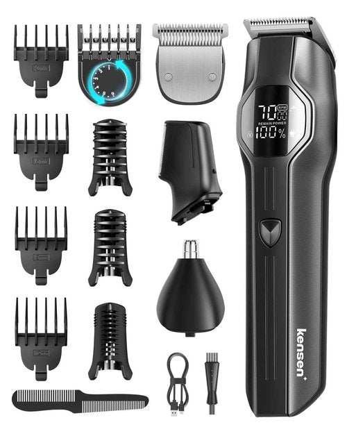 kensen Beard Trimmer for Men - 14 Piece Professional Mens Grooming Kit, Multi Groomer for Beard face Nose Ear Hair Trimmer Hair Cutting kit IPX7 Wet & Dry Use 210 Mins Shaving Gifts for Him & Father