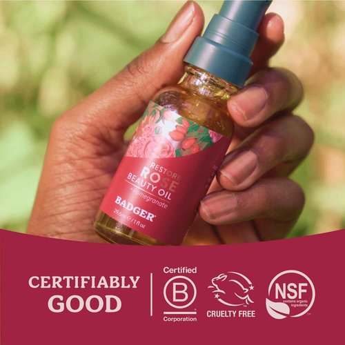 Badger Rose Cleansing Oil & Rose Face Oil - USDA Organic Cleansing & Moisturizing in Glass Bottles