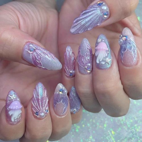 HYWWPFLAY 2 Disc 3D Silver Nail Charms, Beach Starfish Sea Seashell Nail Art Studs Rivet Alloy 3D Nail Gems Metallic Jewelry Decoration for Manicure DIY Nail Accessories (12 Style-Ocean)