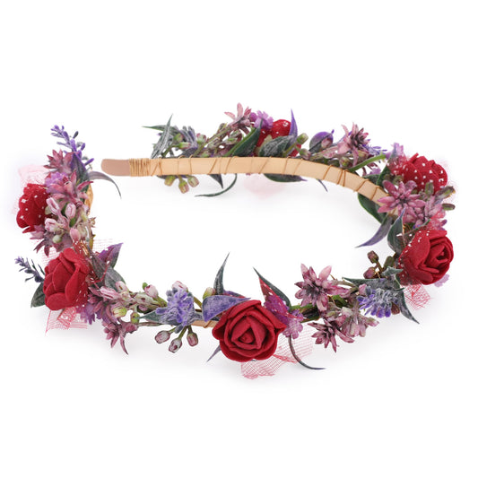 KorViSHOW Women Red Flower Crown - Girls Flower Crown Of Lace Foam Rose Floral Headband Floral Headbands for Girls Is Suitable for Photoshoot Wedding Decorations Party Birthdays Gifts