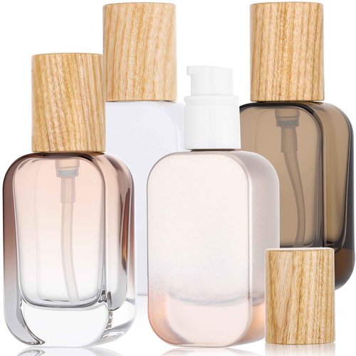 Segbeauty 1oz Empty Glass Lotion Dispenser with Pump, 4pcs Glass Travel Pump Bottle Refillable, 30ml Mini Travel Lotion Container for Toiletries in Mixed Color, Leakproof Small Bottles for Liquids