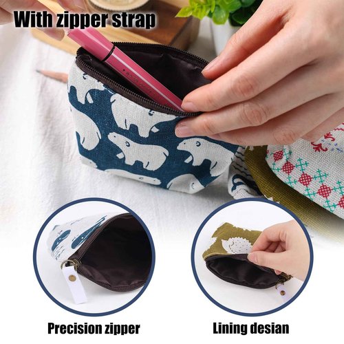 Koogel 5PCS Coin Purses, Canvas Zipper Change Purses Small Zipper Pouch 5 Styles Mini Canvas Purse Pouch Small Cosmetic Bag for Travel Women