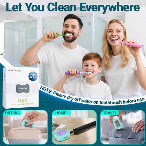 Toothbrush Sanitizer Case, RRZIOM Portable Toothbrush Covers Rechargeable, Rechargeable Toothbrush Cleaner Holder Case for Travel Home, Detachable Toothbrush Cover Cap for All Toothbrushes (Blue)