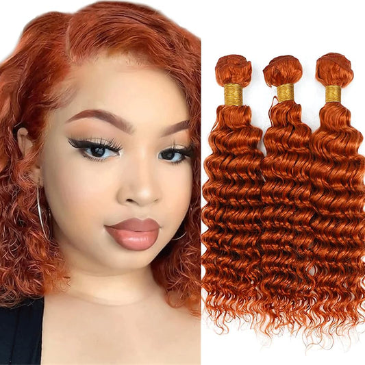 Color 350 Bundles Ginger Deep Wave Human Hair Bundles Ginger Orange Bundles Bundles Human Hair 8 10 12 Inch Orange Deep Wave Bundles Hair Extensions