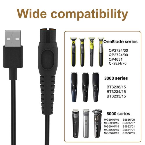 lezbcoaoa 5V Charger Cable [2-Pack] for Philips Norelco OneBlade Charger, Replacement QP2724, QP2834,QP2720, QP1324, MG5910, QP1924, QP4631, MG7910, MG9510, QP2734, 5ft Beard Trimmer USB Cord