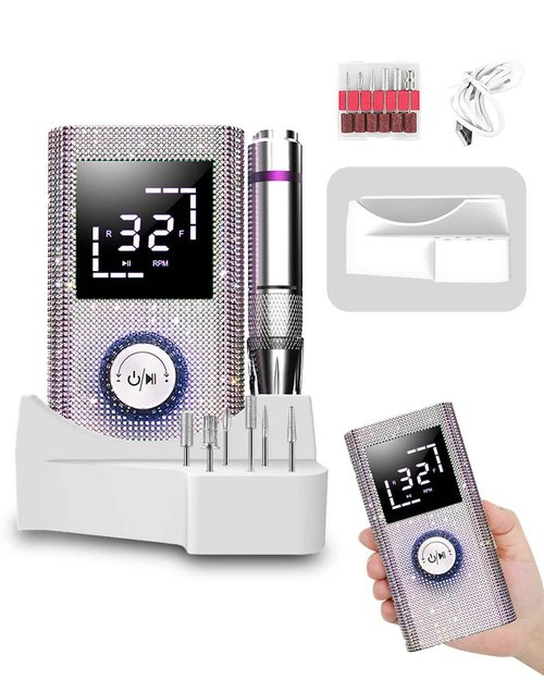 45000RPM Diamond Electric Nail File, Professional Cordless Drill Nails with 6 Bits & LED Screen, 8 Hours Use, Stepless Speed for Acrylic/Gel Nails, Salon & Home Manicure Kit