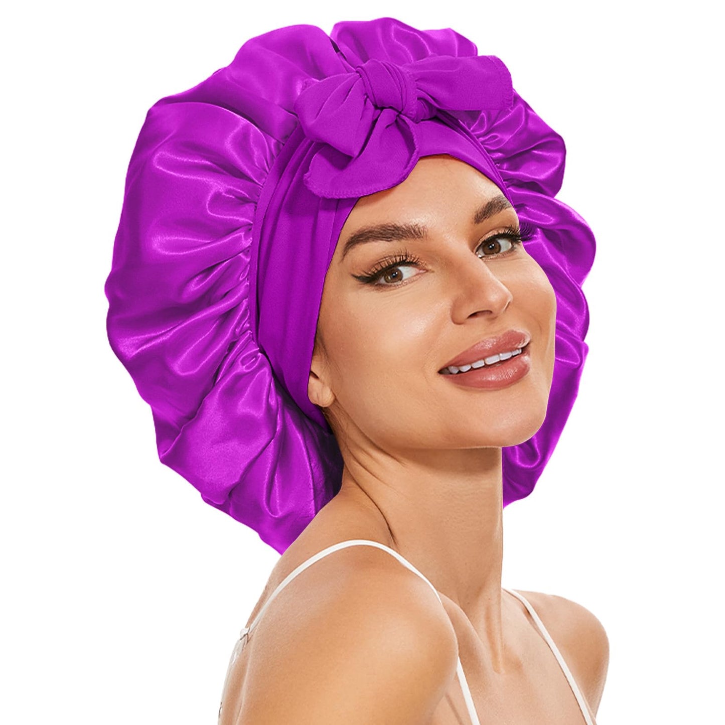 Large Silk Bonnet for Sleeping, Satin Bonnet Hair Bonnet for Sleeping for Women Men with Tie Band Hair Wrap Shower Cap