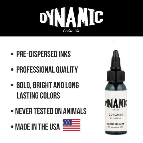 Dynamic Color Co. - Green Color Tattoo Ink, Long Lasting Vivid Color, Sterilized, Made in USA, Since 1990 (1 oz Bottle)