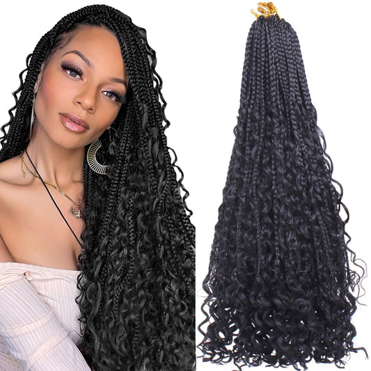 Beverlee 30 Inch Boho Box Braids 8 Packs Goddess Box Braids Bohemian Box Braids Crochet Hair Crochet Box Braids with Curly Ends Pre-looped Synthetic Long Crochet Hair for Black Women