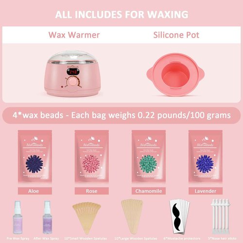 Waxing Kit -Digital Wax Warmer Machine for Hair Removal with 4 Packs of Hard Wax Beads & Silicone Pot for Full Body, Legs, Face, Eyebrows, Bikini, Brazilian at Home Waxing Kit for Women Men