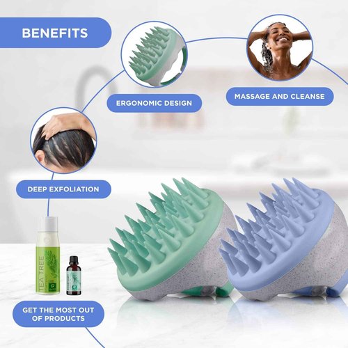 Biotin Shampoo and Conditioner with Scrubbers - Hair Shampoo Brush and Scalp Exfoliators with Volumizing Shampoo and Conditioner Set made with Rosemary Essential Oil and Biotin for Thinning Hair 8oz
