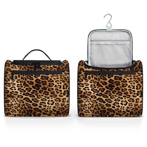 JXDXHCW Toiletry Bag with Hanging Hook Makeup Bag Retro Leopard Cheetah Animal Print Cosmetic Case Travel Organizer for Women Men Traveling Wash Bag