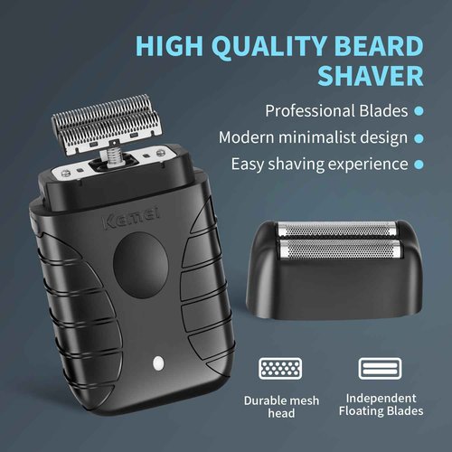 KEMEI Professional Electric Foil Shaver for Men, Beard Trimmer & Men's Grooming Tool, Foil Shaving and Bald Head Precision Trimmer. Cordless and Rechargeable with USB. Gifts for Men