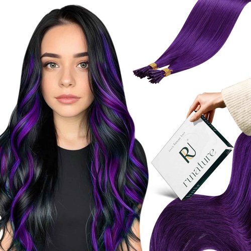 RUNATURE Itip Hair Extensions Real Human Hair Purple I Tip Hair Extensions 16 Inch 20g 25s Itip Human Hair Extensions Purple I Tip Extensions Colored Pre Bonded Remy Hair for Party