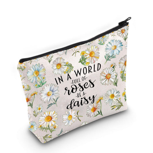 LEVLO Daisy Flower Cosmetic Bag Daisy Lover Gift In A World Full Of Roses Be A Daisy Makeup Zipper Pouch Bag (Daisy)