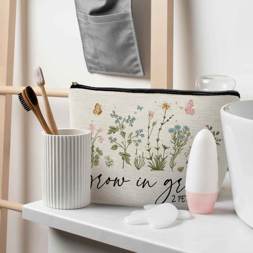RYYCDOI Christian Floral Makeup Bag Pouch, Grow in Grace 2 Peter 3:18, Religious Christian Gifts for Women, Bible Verse Gifts, Bible Verse Cosmetic bag