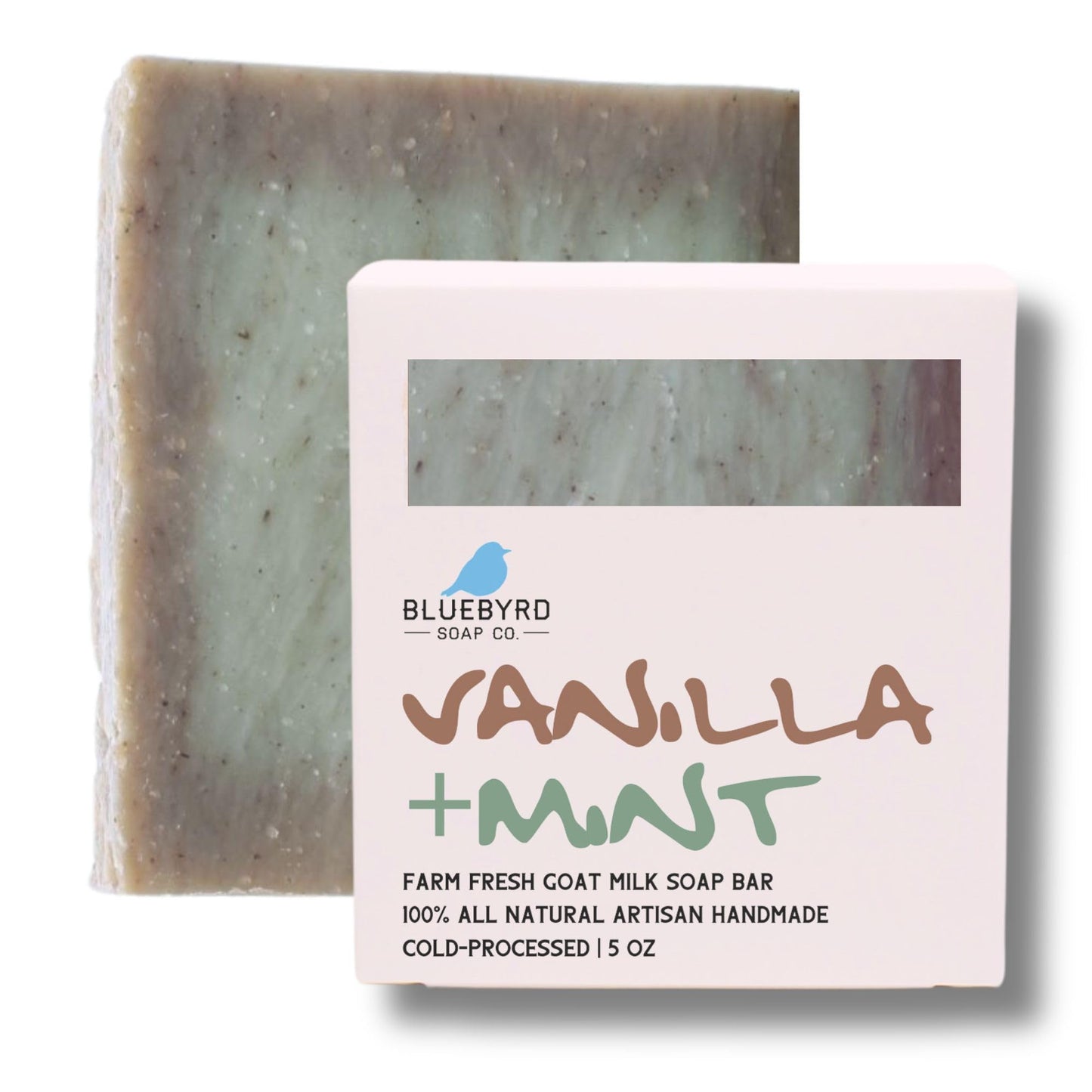 Bluebyrd Soap Vanilla Mint Natural Goat's Milk Soap Bar | Gentle Exfoliating Goatmilk Bar Soaps Made with Organic Ingredients | Coconut Oil & Shea Butter Vanilla Soap (Vanilla Mint)