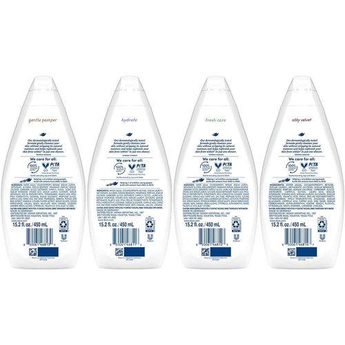 Dove Body Wash Variety 6-Pack – Hydrate, Gentle Pamper, Fresh Care, and Silky Velvet, 15.2 Oz Ea