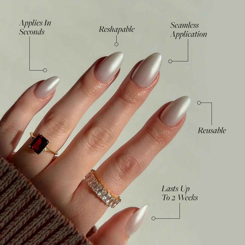 Glamnetic Press-On Nails & Adhesive Nail Tabs - Hailey | Glossy, Semi-Transparent, Short Almond Nails, Reusable | 15 Sizes - 30 Nail Kit with Adhesive Tabs