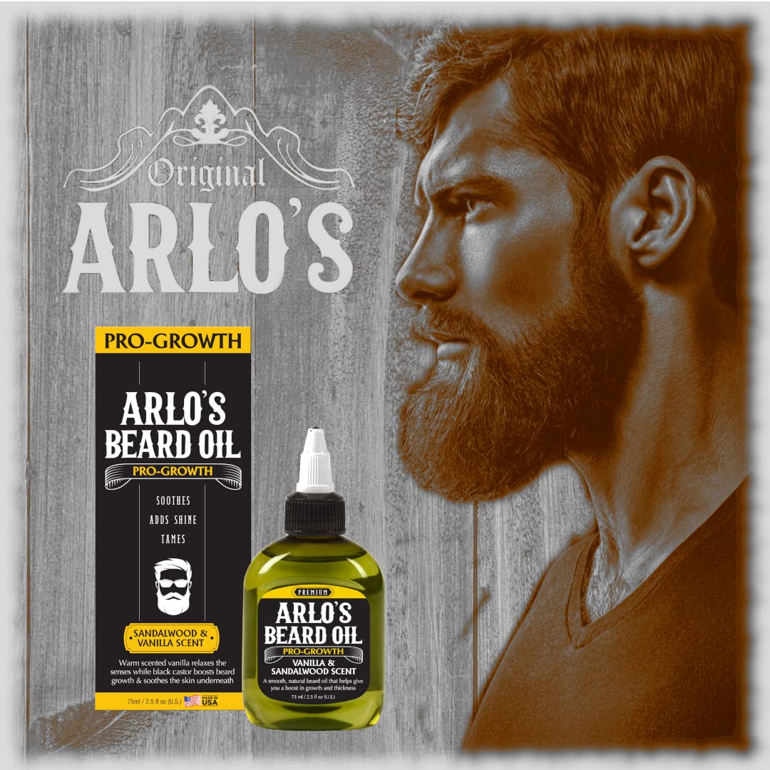 Arlo's Pro Growth Beard Oil - Vanilla Sandalwood 2.5 oz. - Promotes Beard Hair Growth