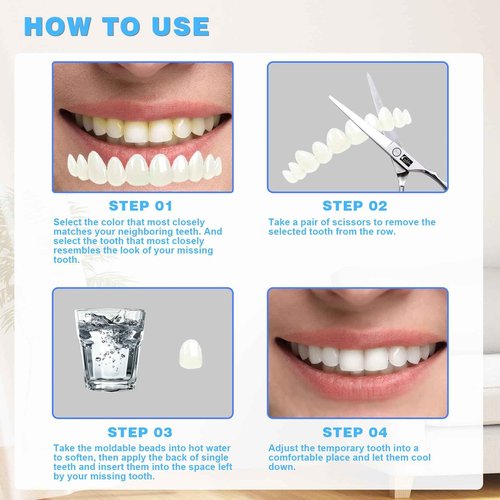 Snap on Veneers Teeth for Women & Men, Reusable False Teeth Cover - Natural Look, Comfort Fit Denture Repair Kit (1 Count 3 Pairs)
