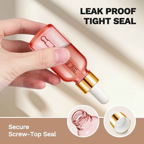 Bumobum 1 oz Dropper Bottle, Pink Glass Dropper Bottle with Glass Measured Dropper & Golden Cap, Empty Eye Tincture Bottles with Funnel & Labels for Essential Oils Serums Tavel Liquids, 4 Pack