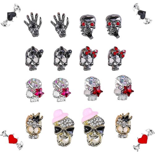 5D Embossed Metal Halloween Nail Charms with Rhinestone Design Skull Nail Charms 20Pcs Gold Silver Black Alloy Skeleton Charms Gems Luxury Sparkly Skull Nail Jewelry for Acrylic Nails Women Manicure