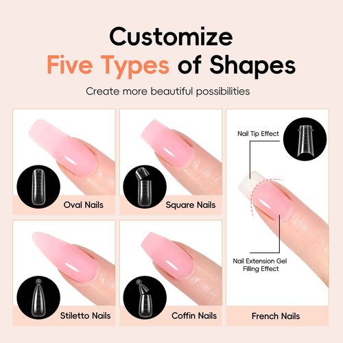 PEACECOLOR 24Pcs Poly Nail Gel Kit with U V light 6 Colors Clear Pink Nude Poly Nail Extension Gel with Glossy/Matte Top Coat Nail Rhinestones Starter Kit DIY Home Gifts for Women