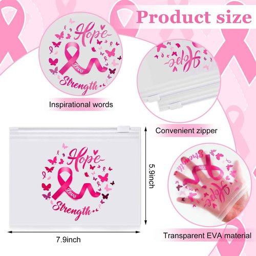 Oudain 60 Pcs Breast Cancer Awareness Makeup Bags Pink Ribbon Cosmetic Pouches Breast Cancer Survivor Gifts for Women Girls Multi Purpose Zipper Pouch Cosmetic Bags(Pink,Vivid Style)
