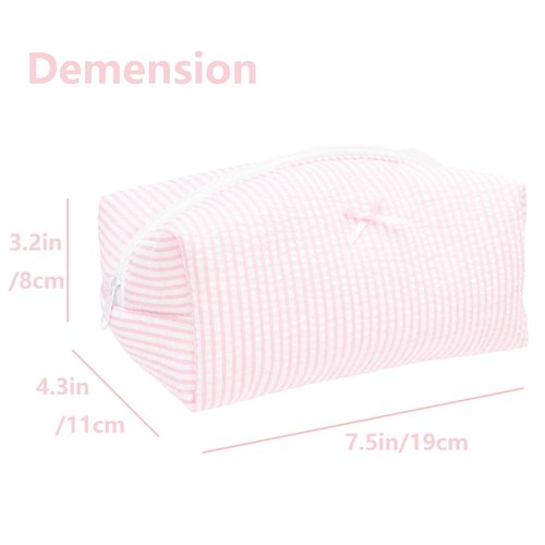 Cozy Makeup Bag Travel Cosmetic Bag for Women Soft Toiletry Bag Aesthetic Makeup Organizer Portable Large Zipper Pouch for Skincare Beauty Accessories Brushes Stripe Pink