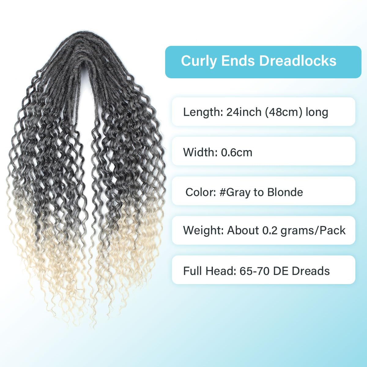 Sangtok 24 inch DE Curly Dreadlock Extensions, 10pcs Synthetic Double Ended Dreads Extensions with Curly Ended Ombre Dark Brown Wavy Dreadlock Extensions for Women