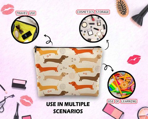 Dwept Dachshund Cosmetic Bag, Funny Puppy Makeup Bag for Purse, Wiener Travel Toiletry Bag, Gifts for Women Dog Lovers Makeup Bag Beauty Bag