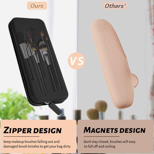 Sakolla Travel Makeup Brush Holder, Silicone Makeup Brush Bag with Zipper Closure, Makeup Brushes Organizer Case Washable Makeup Pouch Holder Case for Daily, Work, Essentials Black