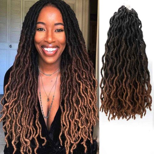Eliza Wavy Gypsy Locs Ombre Crochet Hair 18" 8Packs/Lot Goddess Locs Synthetic Fiber Faux Locs African Roots Dreadlocs Synthetic Braiding Hair Extensions for Black Women(18",8packs,OM3T430)