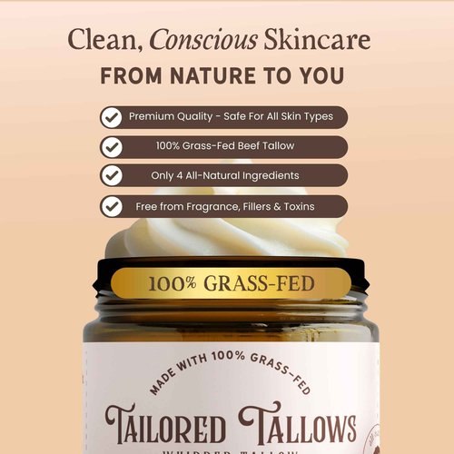 Tailored Tallows Whipped Tallow Cream Moisturizer 100% Grass Fed Natural Face & Body Lotion Unscented, Non-Greasy Balm for Dry, Sensitive Skin | Whipped Beef Tallow Lotion Made in USA