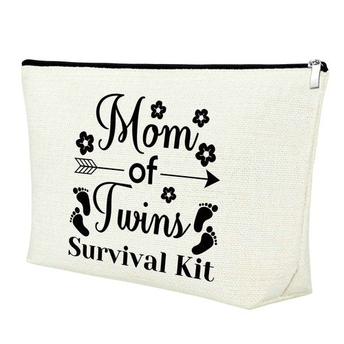 Mxrymvu Mom of Twins Gift Makeup Bag Twins Mama Gifts Mommy to Be Gifts Pregnancy Announcement Gift for New Mom Cosmetic Bag Mother's Day Christmas Birthday Present for Twin's Mama Travel Pouch